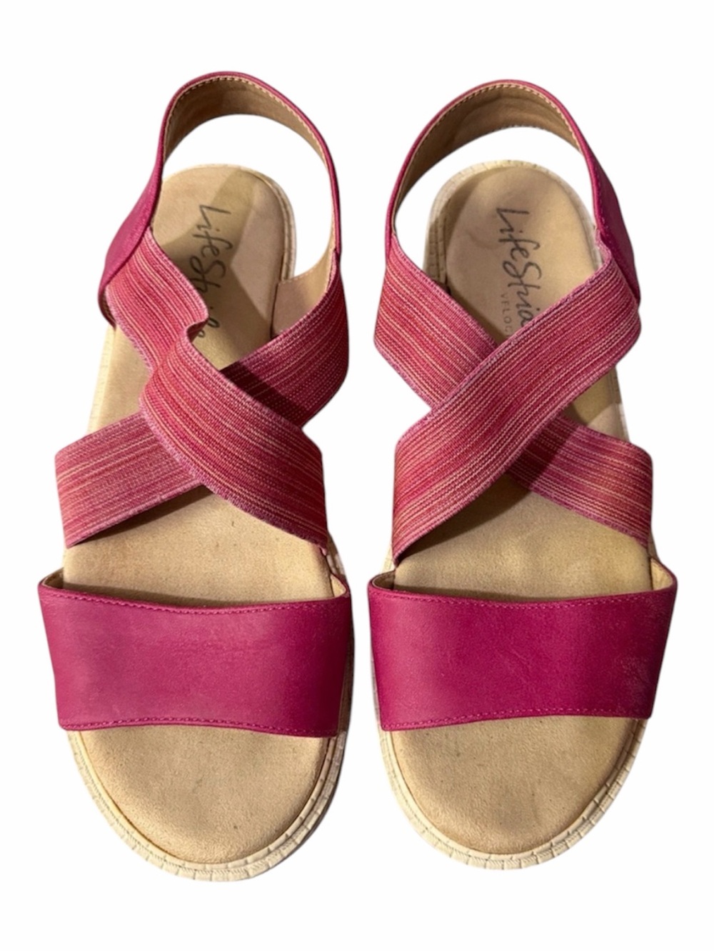 Life Stride Fuchsia Crisscross Elastic Slingback Sandals